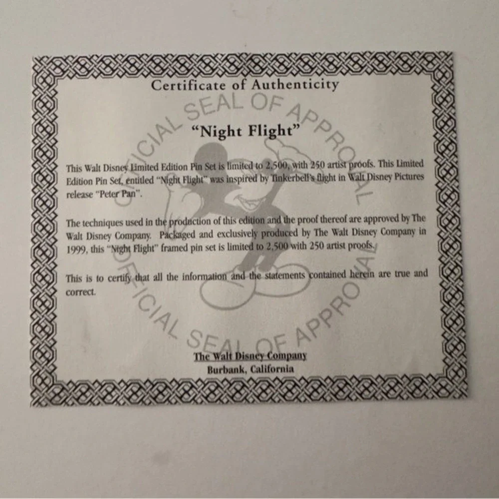 Disney Tinkerbell Framed Peter Pan Wall Art Night Flight Artwork Limited Edition